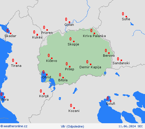 vítr Severní Makedonie Evropa Předpovědní mapy