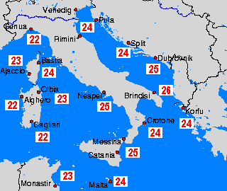Střední Středomoří Mapy teploty moře