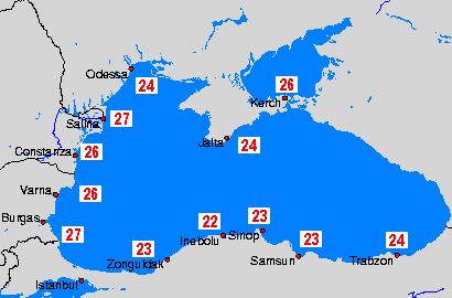 Černé moře Mapy teploty moře