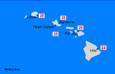 Havaj Mapy teploty moře
