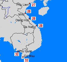 Vietnam Mapy teploty moře