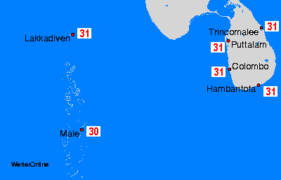 Maldivy, Srí Lanka Mapy teploty moře